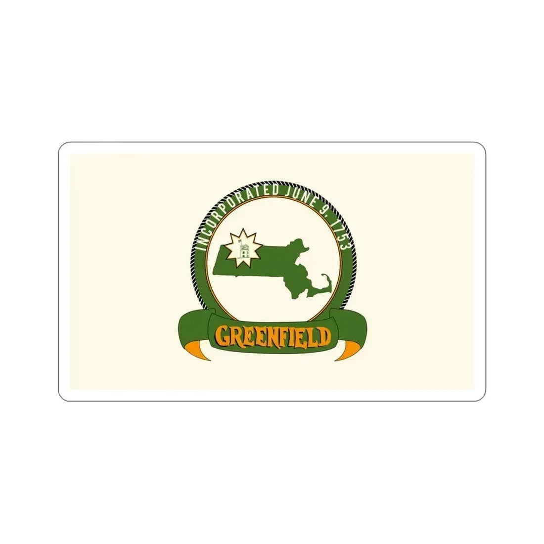 Flag of Greenfield Massachusetts USA STICKER Vinyl Die-Cut Decal 4 Inch - The Sticker Space
