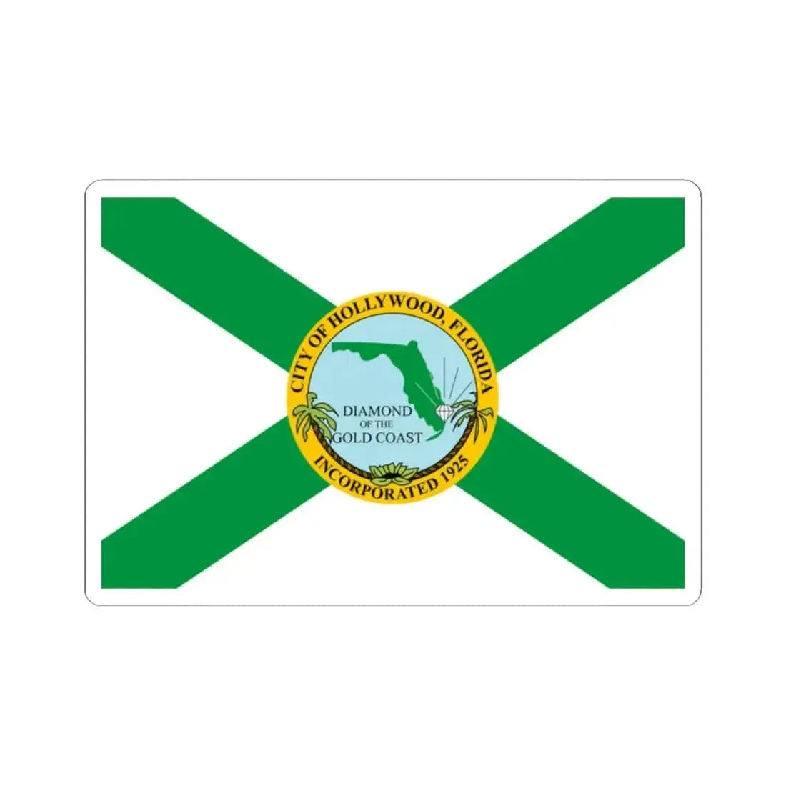 Flag of Hollywood Florida (United States) STICKER Vinyl Kiss-Cut Decal 2 Inch White - The Sticker Space
