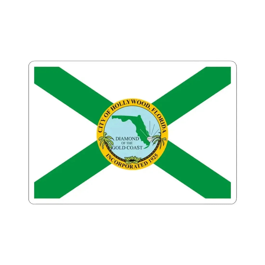 Flag of Hollywood Florida (United States) STICKER Vinyl Kiss-Cut Decal 3 Inch White - The Sticker Space