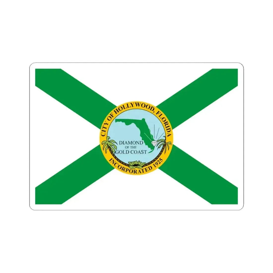 Flag of Hollywood Florida (United States) STICKER Vinyl Kiss-Cut Decal 4 Inch White - The Sticker Space