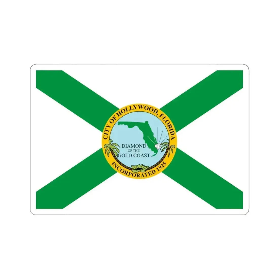 Flag of Hollywood Florida (United States) STICKER Vinyl Kiss-Cut Decal 6 Inch White - The Sticker Space