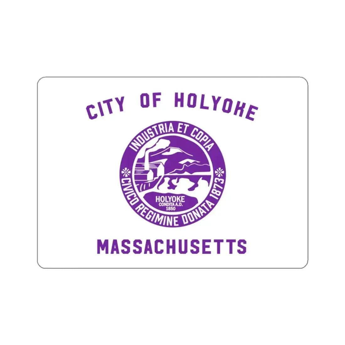 Flag of Holyoke, Massachusetts - STICKER Vinyl Kiss-Cut Decal 3 Inch White - The Sticker Space