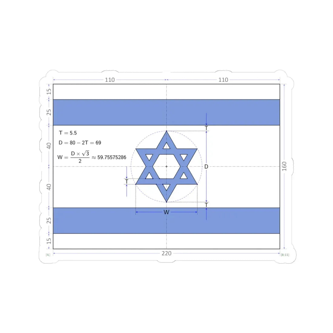 Flag of Israel construction sheet (Israel) STICKER Vinyl Kiss-Cut Decal 6 Inch White - The Sticker Space