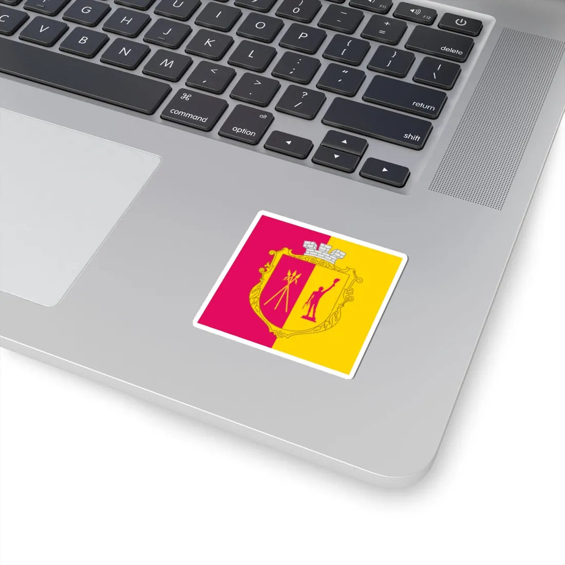 Flag of Kamianske with coat of arms 1-1 (Ukraine) STICKER Vinyl Kiss-Cut Decal - The Sticker Space