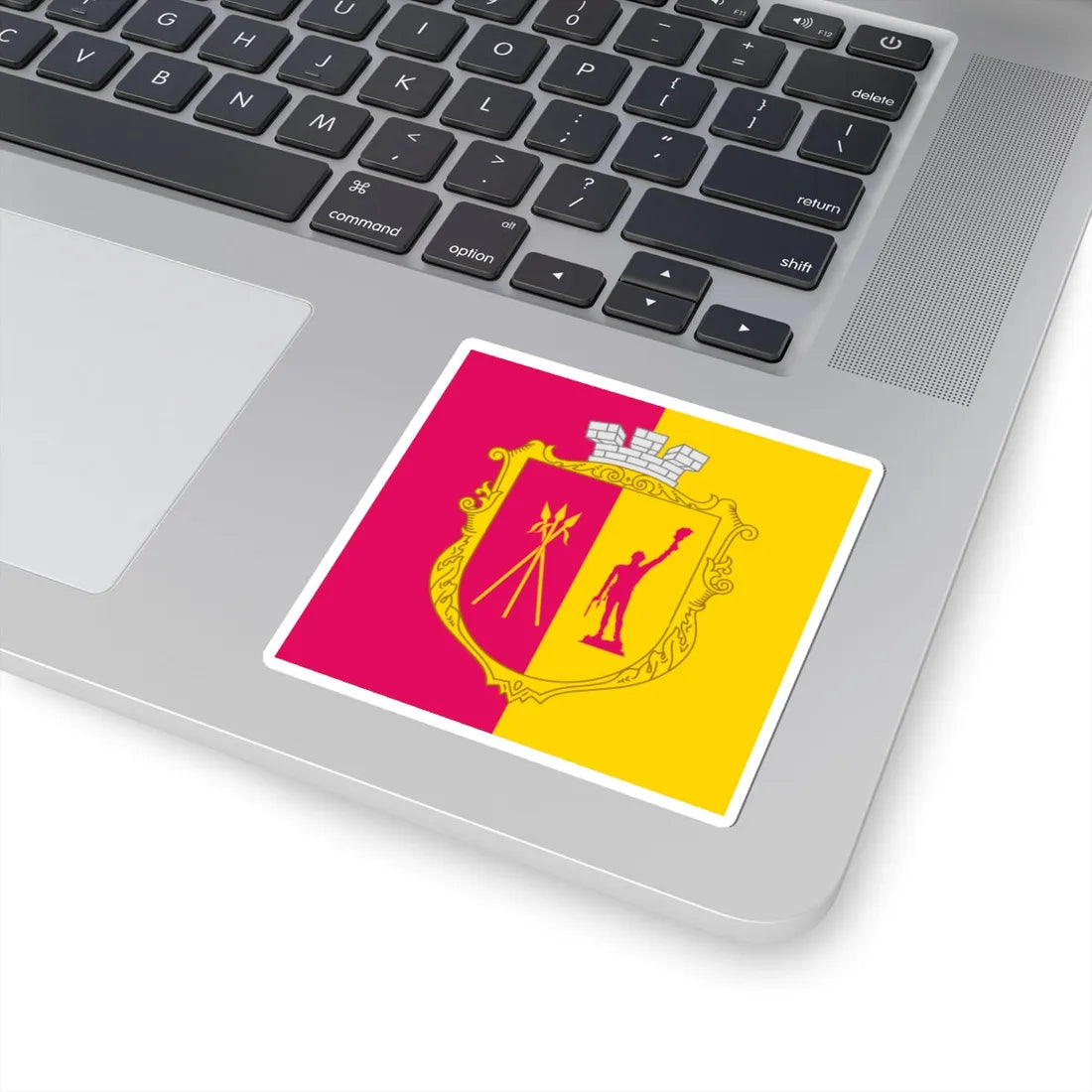 Flag of Kamianske with coat of arms 1-1 (Ukraine) STICKER Vinyl Kiss-Cut Decal - The Sticker Space