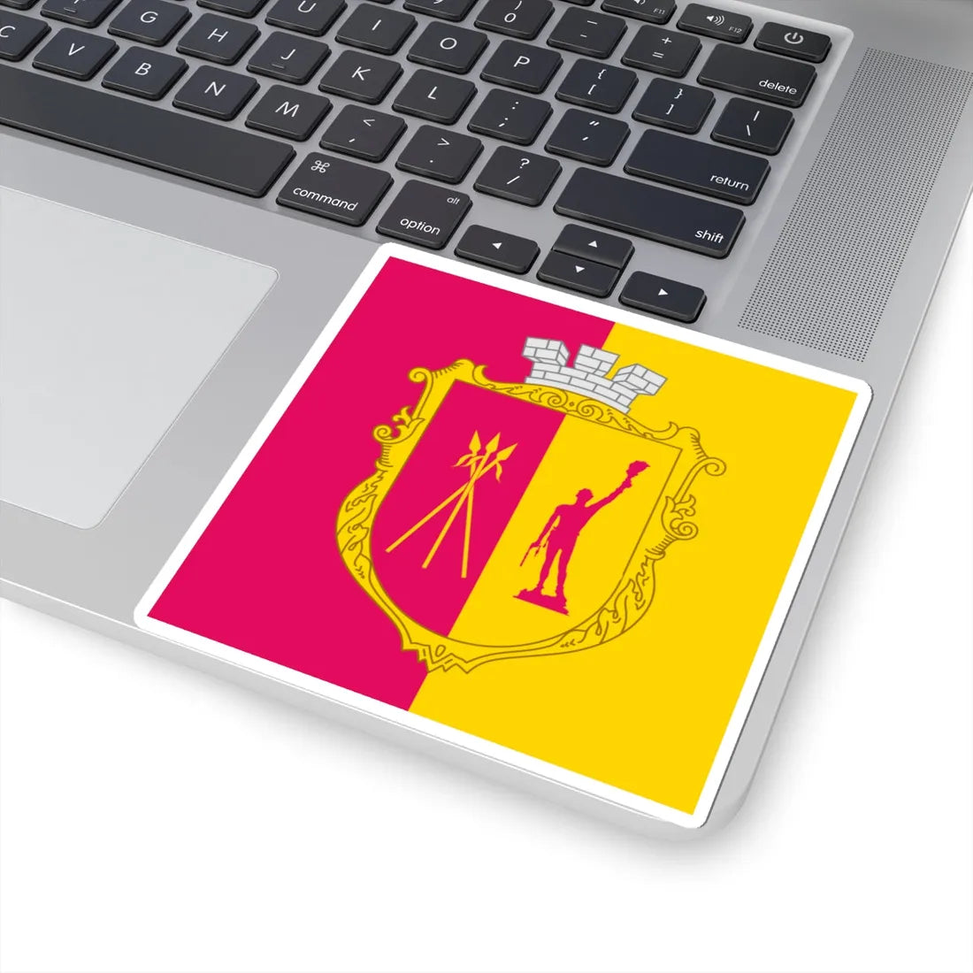 Flag of Kamianske with coat of arms 1-1 (Ukraine) STICKER Vinyl Kiss-Cut Decal - The Sticker Space