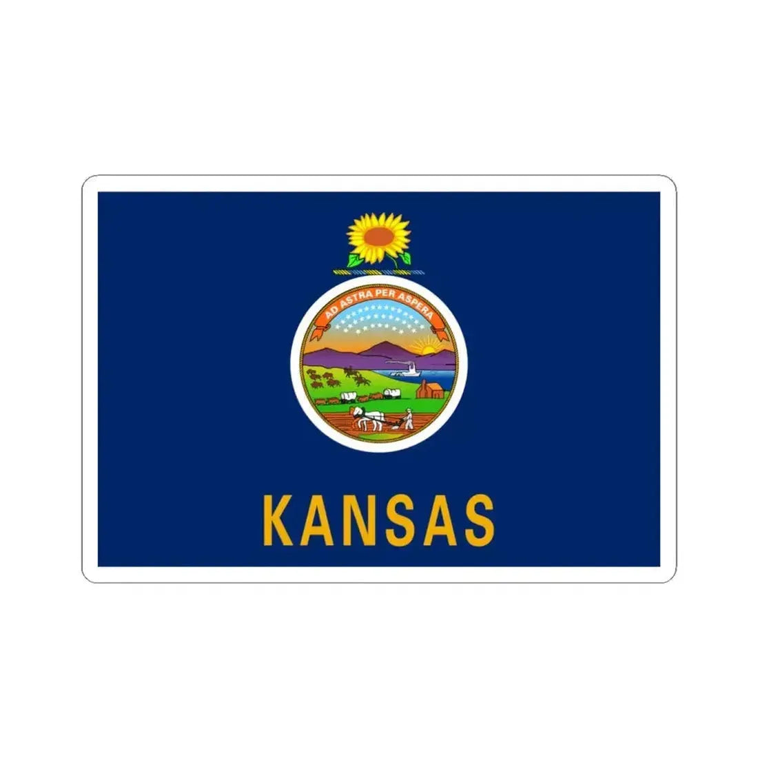 Flag of Kansas 3-2 (United States) STICKER Vinyl Kiss-Cut Decal 4 Inch White - The Sticker Space
