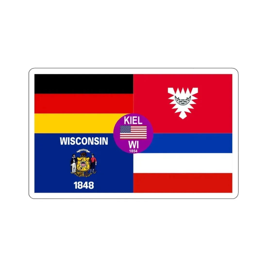 Flag of Kiel, Wisconsin - STICKER Vinyl Kiss-Cut Decal 6 Inch White - The Sticker Space