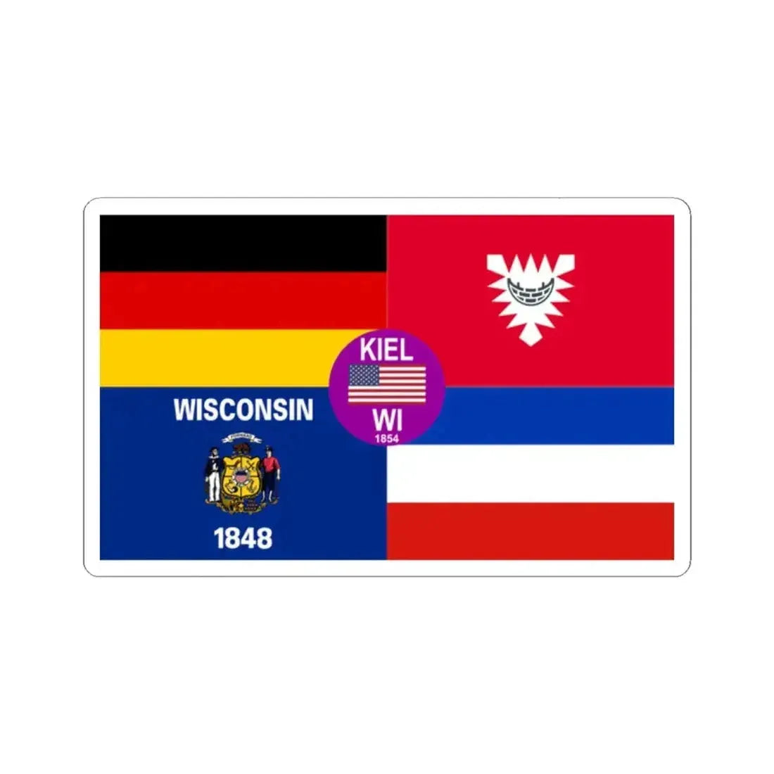 Flag of Kiel Wisconsin (United States) STICKER Vinyl Kiss-Cut Decal 2 Inch White - The Sticker Space