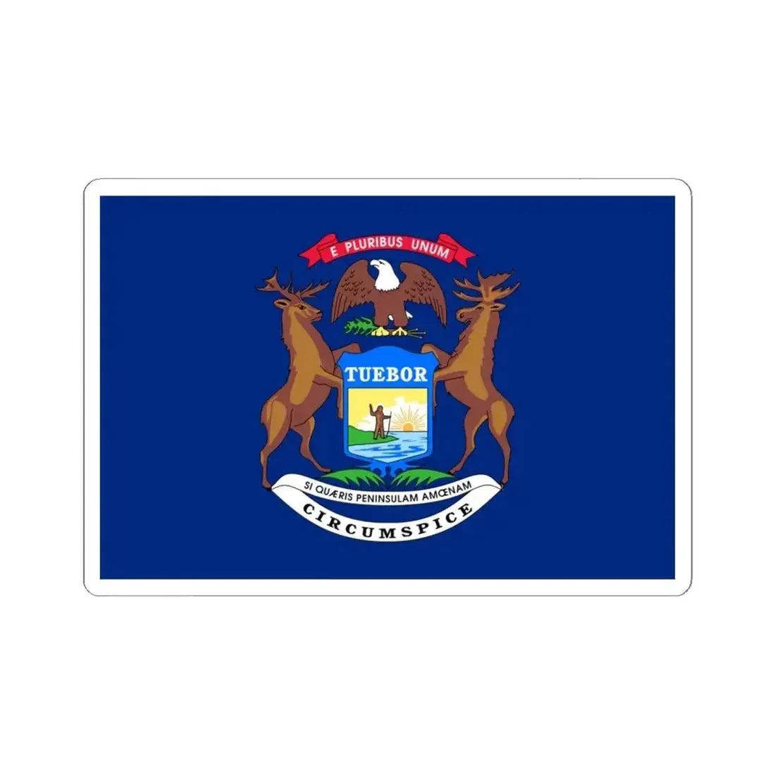 Flag of Michigan 3-2 (United States) STICKER Vinyl Kiss-Cut Decal 6 Inch White - The Sticker Space