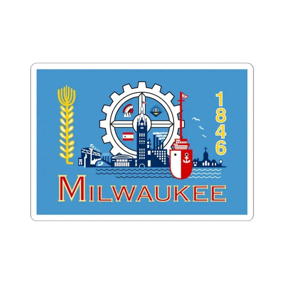 Flag of Milwaukee Wisconsin (United States) STICKER Vinyl Kiss-Cut Decal 3 Inch White - The Sticker Space