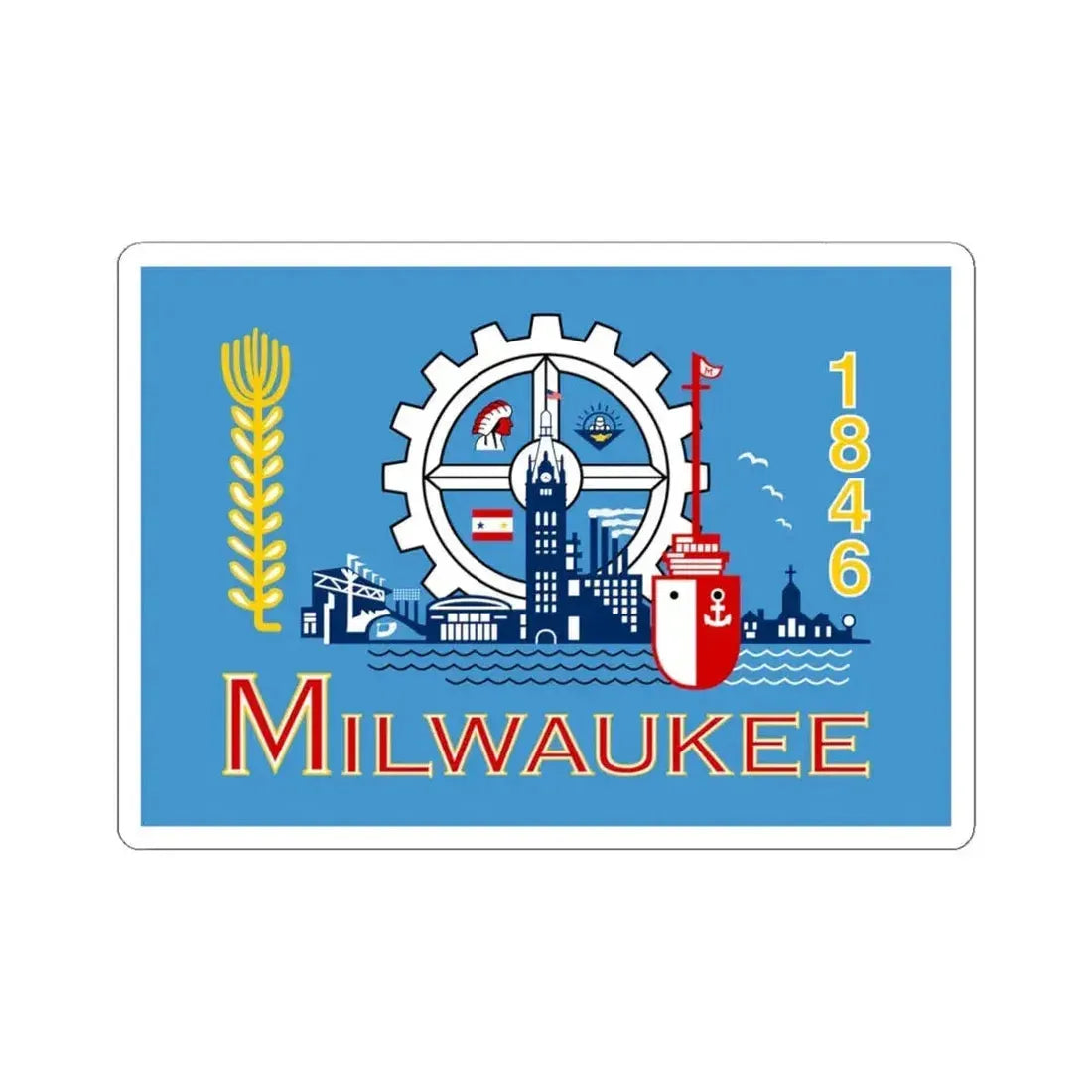 Flag of Milwaukee Wisconsin (United States) STICKER Vinyl Kiss-Cut Decal 4 Inch White - The Sticker Space