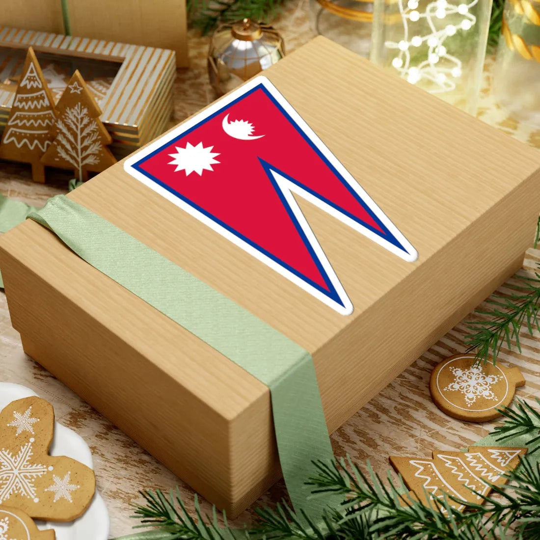 Flag of Nepal stretched aspect ratio 3-2 (Nepal) STICKER Vinyl Kiss-Cut Decal - The Sticker Space