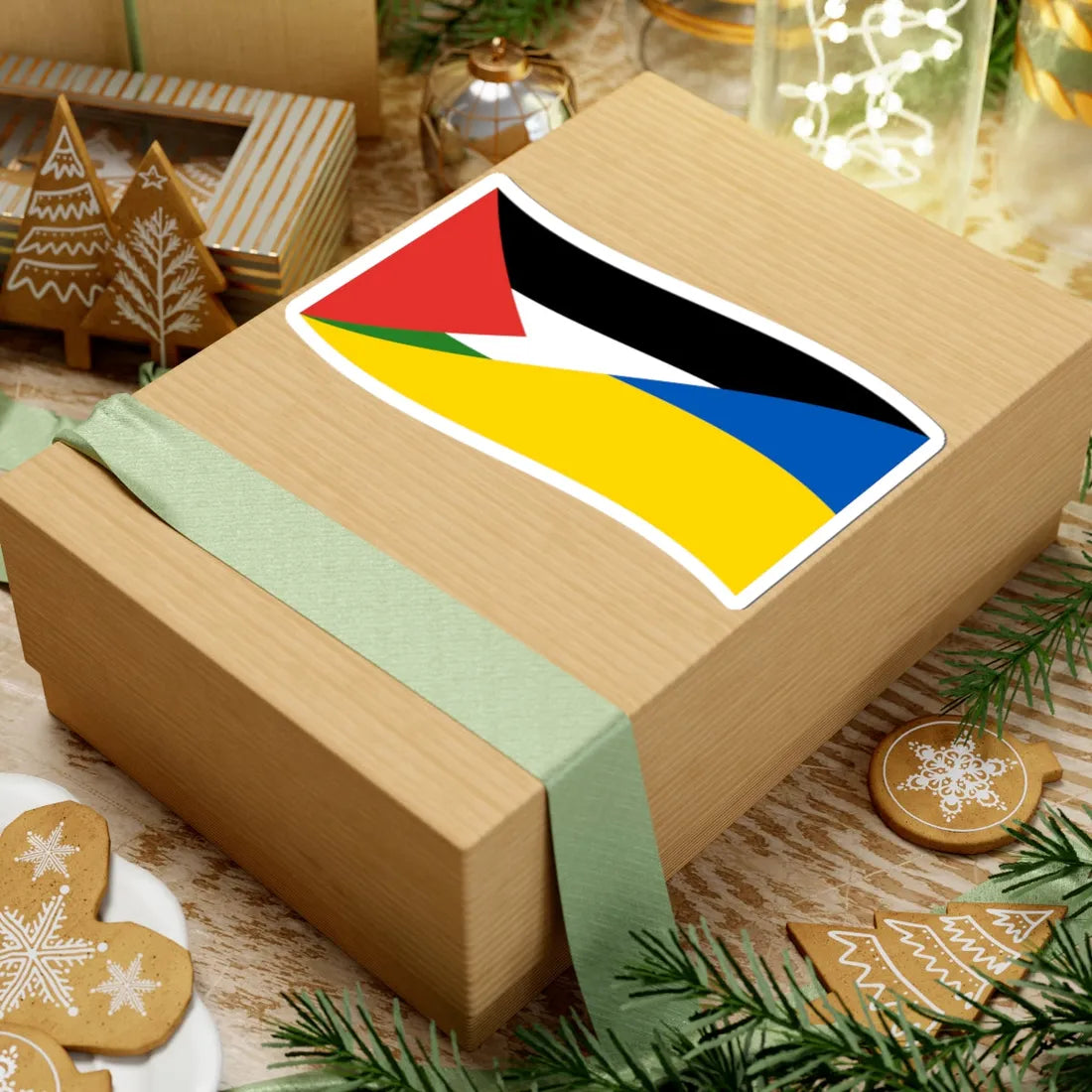 Flag of Palestine and Ukraine with waves (Palestine) STICKER Vinyl Kiss-Cut Decal - The Sticker Space