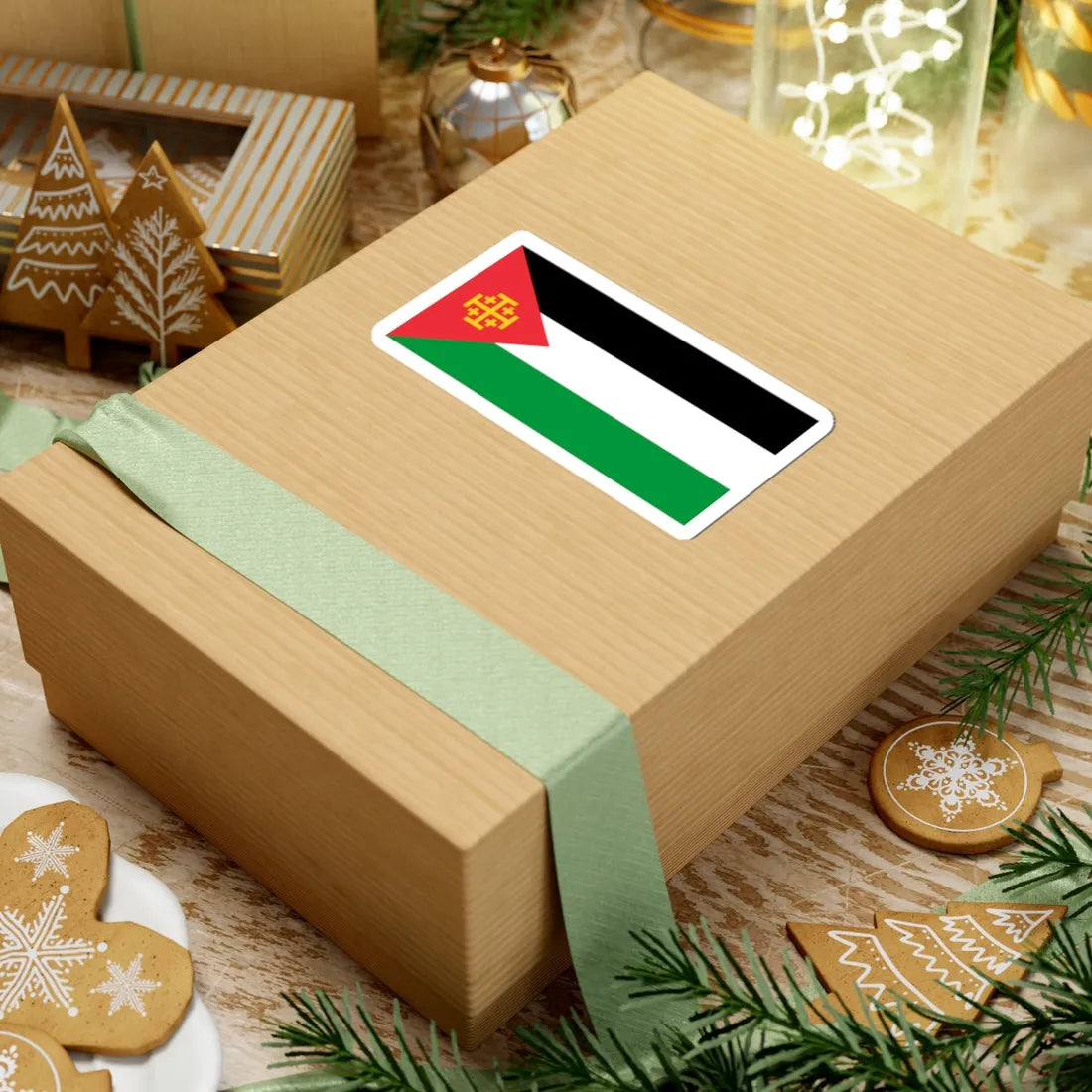 Flag of Palestine with the Kingdom of Jerusalem Cross 2 (Palestine) STICKER Vinyl Kiss-Cut Decal - The Sticker Space