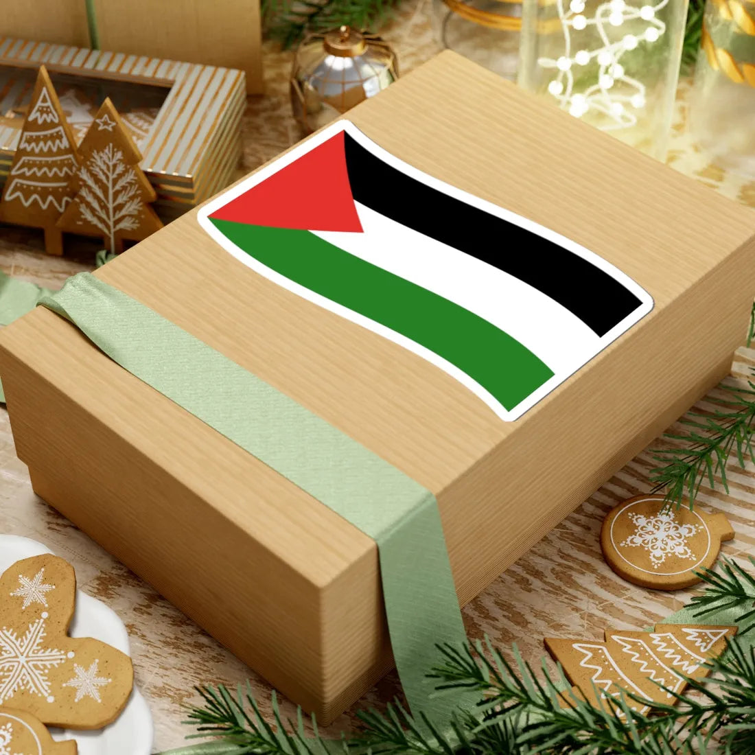 Flag of Palestine with waves (Palestine) STICKER Vinyl Kiss-Cut Decal - The Sticker Space