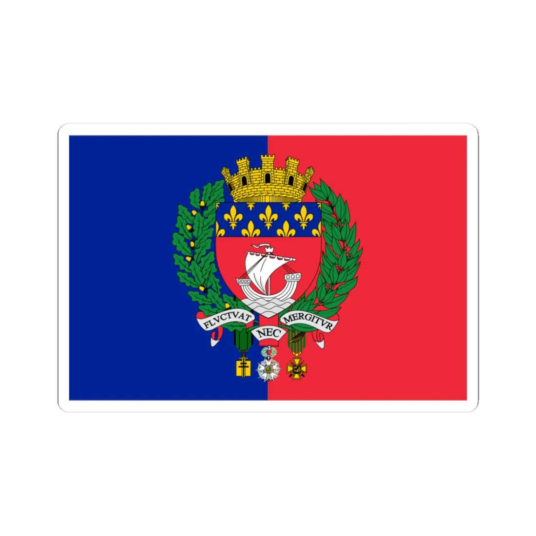 Flag of Paris with coat of arms (France) STICKER Vinyl Kiss-Cut Decal 3 Inch White - The Sticker Space