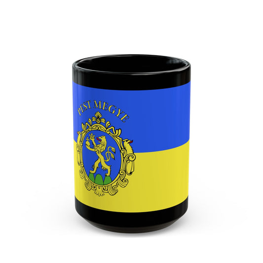 Flag of Pest County Hungary - Black Coffee Mug-15oz-The Sticker Space