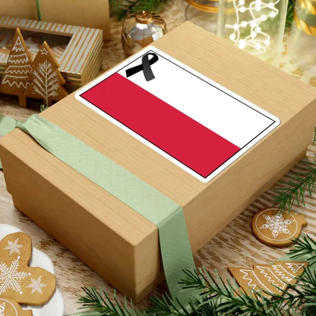 Flag of Poland bordered with black ribbon (Poland) STICKER Vinyl Kiss-Cut Decal - The Sticker Space