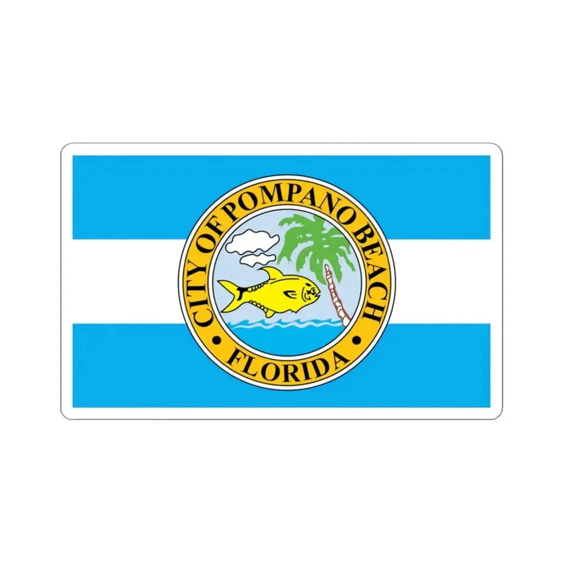 Flag of Pompano Beach Florida (United States) STICKER Vinyl Kiss-Cut Decal 3 Inch White - The Sticker Space