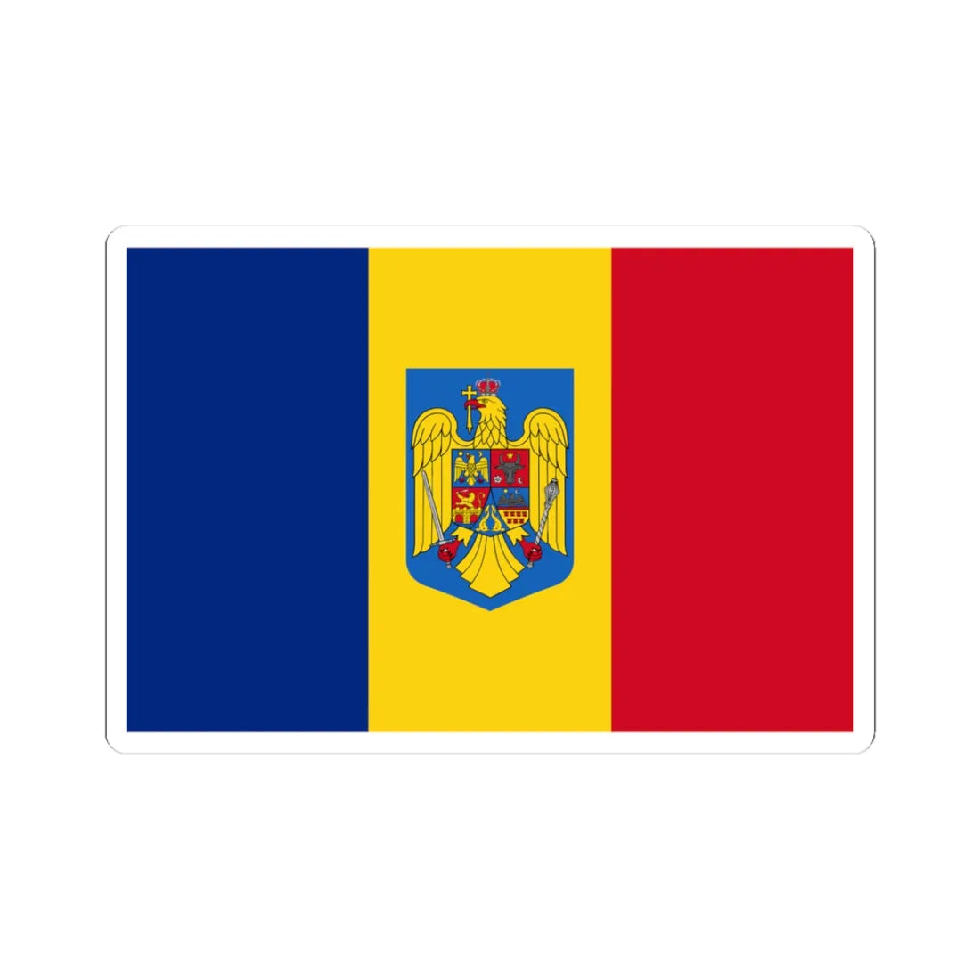 Flag of Romania with coat of arms (Oman) STICKER Vinyl Kiss-Cut Decal 3 Inch White - The Sticker Space