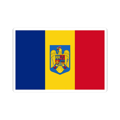 Flag of Romania with coat of arms (Oman) STICKER Vinyl Kiss-Cut Decal 3 Inch White - The Sticker Space