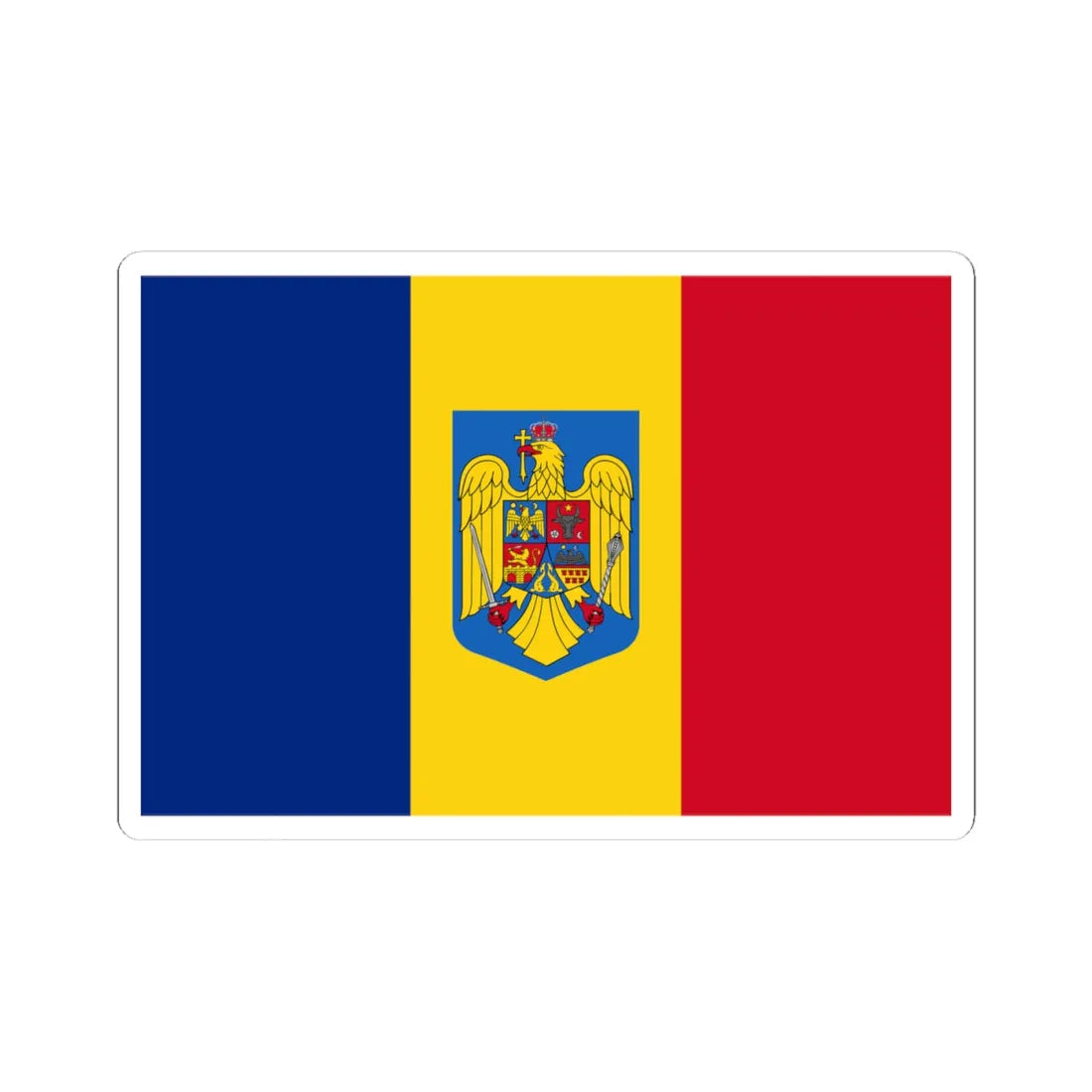 Flag of Romania with coat of arms (Oman) STICKER Vinyl Kiss-Cut Decal 4 Inch White - The Sticker Space