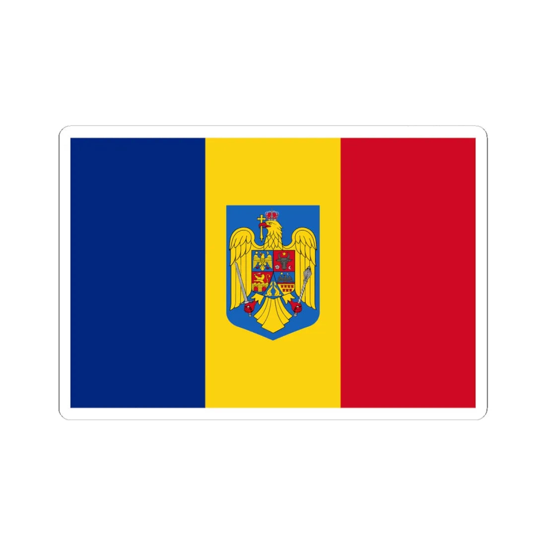 Flag of Romania with coat of arms (Oman) STICKER Vinyl Kiss-Cut Decal 6 Inch White - The Sticker Space