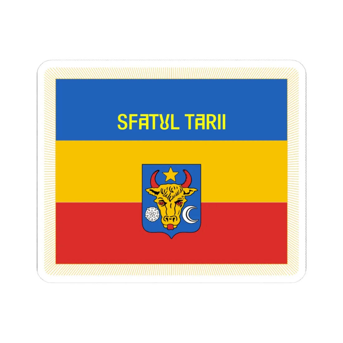 Flag of Sfatul Tarii obverse (Moldova) (Coat of Arms) STICKER Vinyl Kiss-Cut Decal 3 Inch White - The Sticker Space
