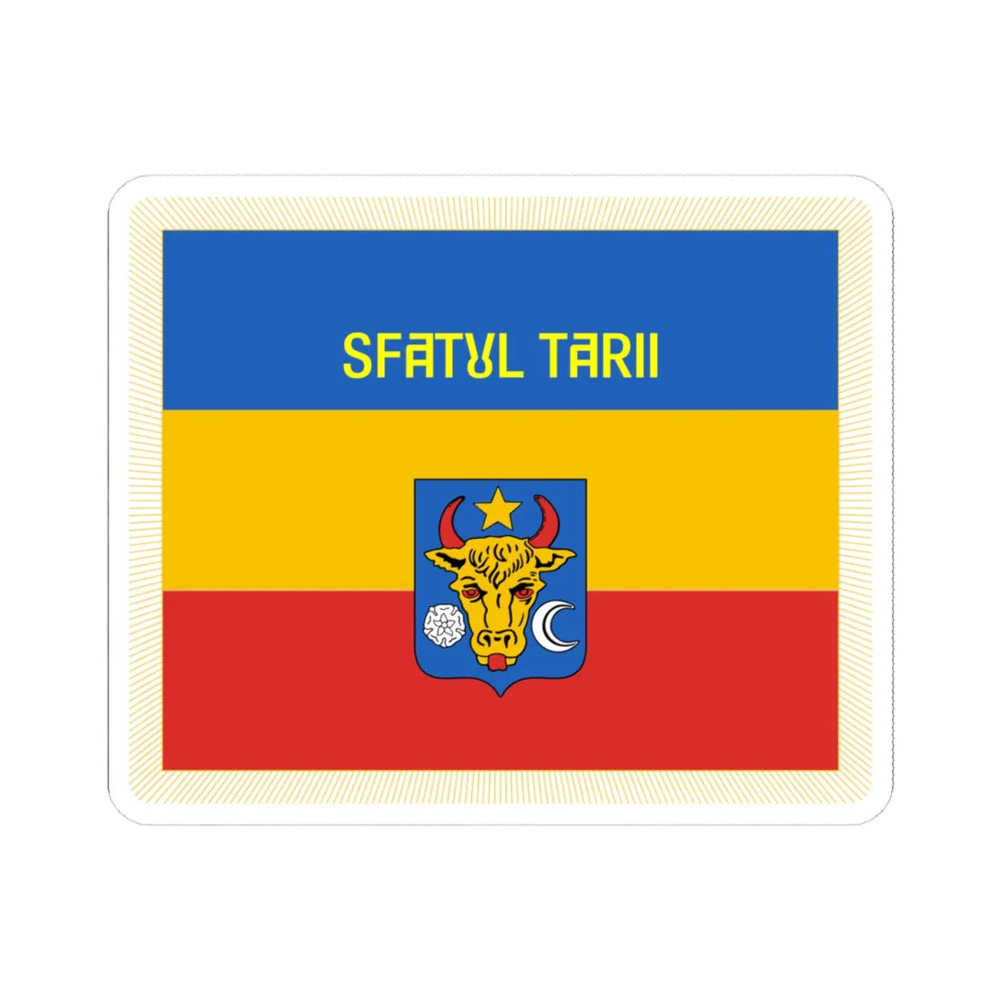 Flag of Sfatul Tarii obverse (Moldova) (Coat of Arms) STICKER Vinyl Kiss-Cut Decal 4 Inch White - The Sticker Space