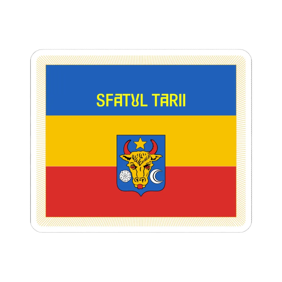 Flag of Sfatul Tarii obverse (Moldova) (Coat of Arms) STICKER Vinyl Kiss-Cut Decal 6 Inch White - The Sticker Space