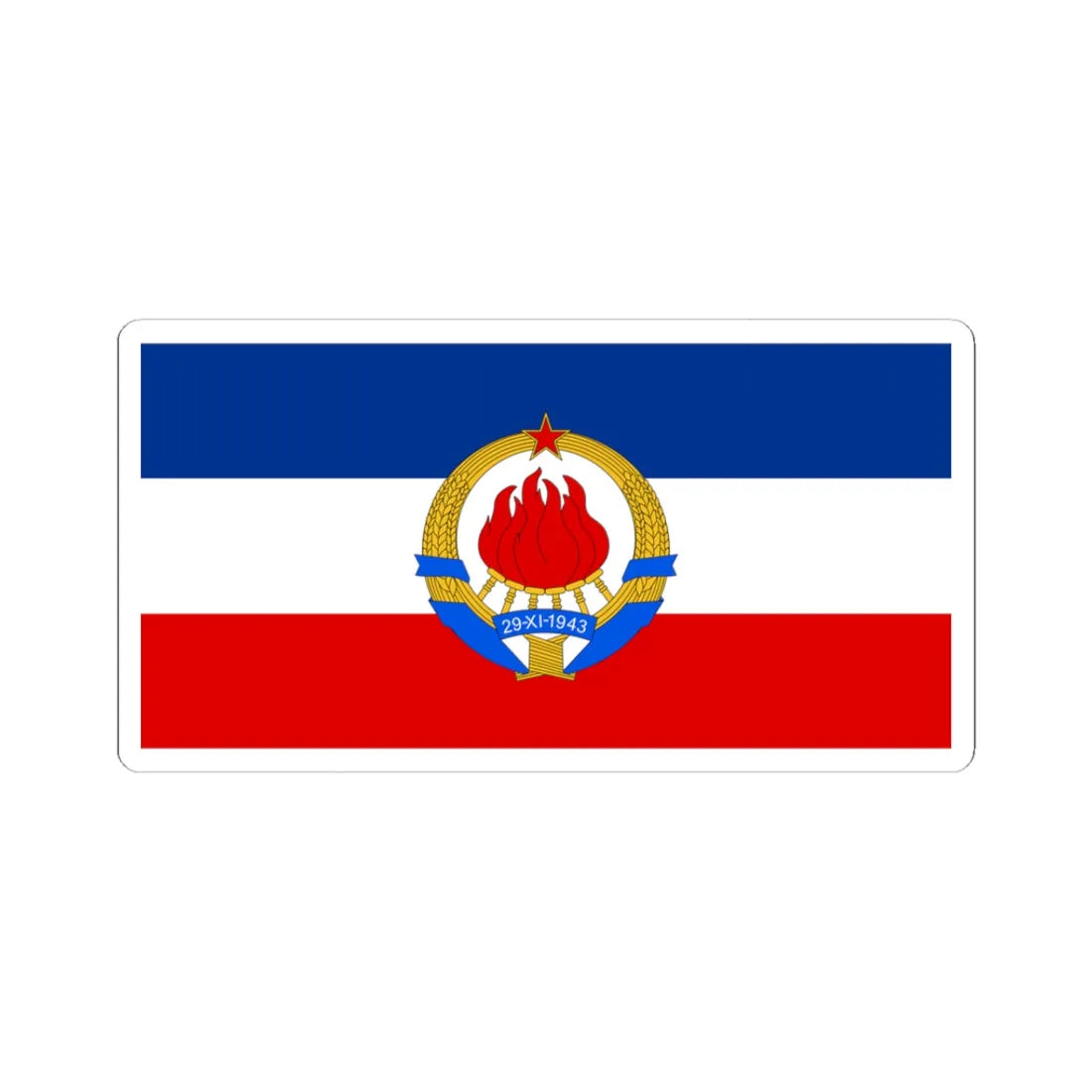 Flag of SFR Yugoslavia with coat of arms (Yugoslavia) STICKER Vinyl Kiss-Cut Decal 3 Inch White - The Sticker Space