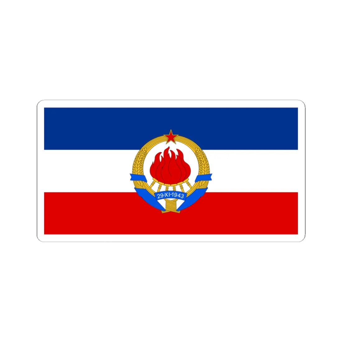 Flag of SFR Yugoslavia with coat of arms (Yugoslavia) STICKER Vinyl Kiss-Cut Decal 4 Inch White - The Sticker Space