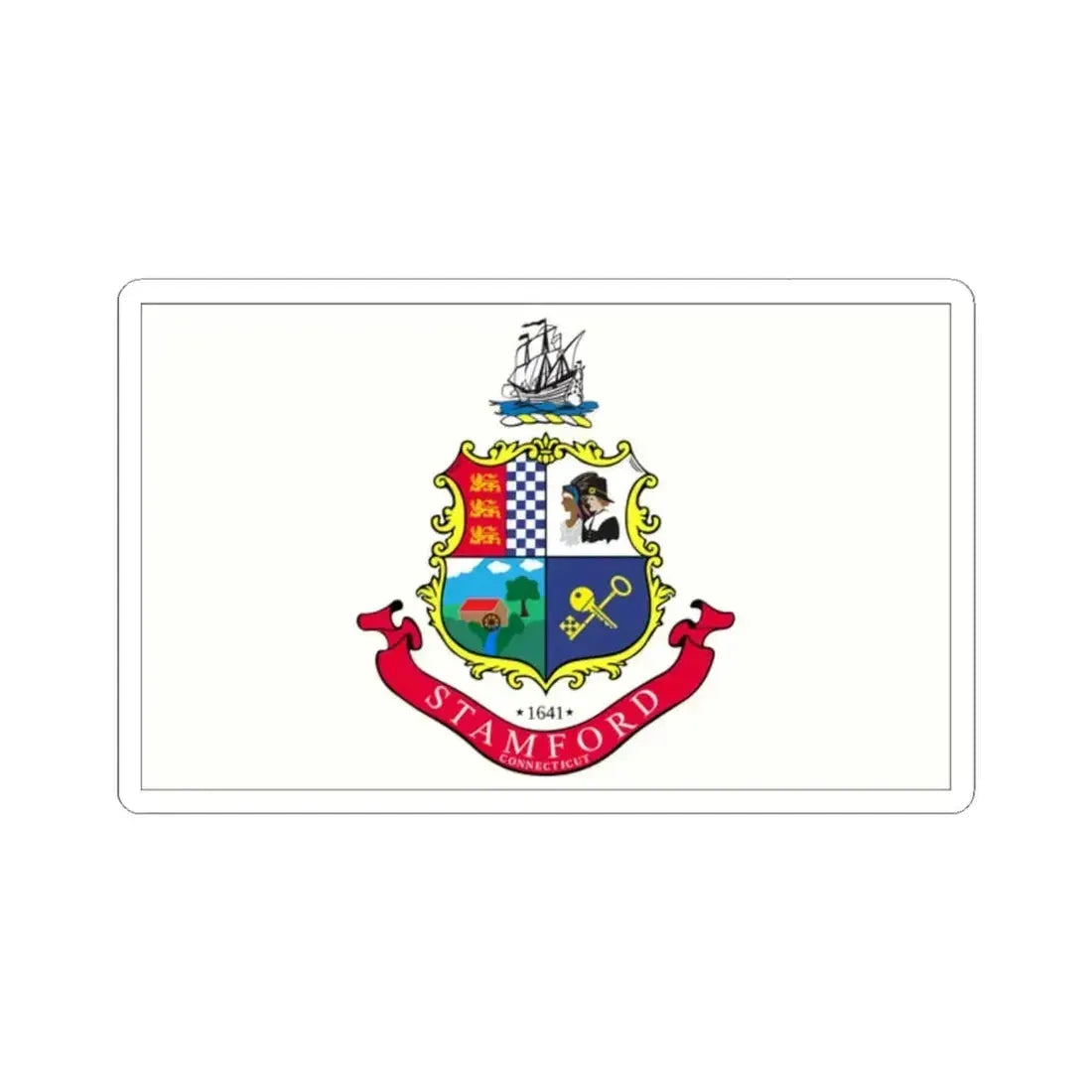 Flag of Stamford, Connecticut - STICKER Vinyl Kiss-Cut Decal 2 Inch White - The Sticker Space