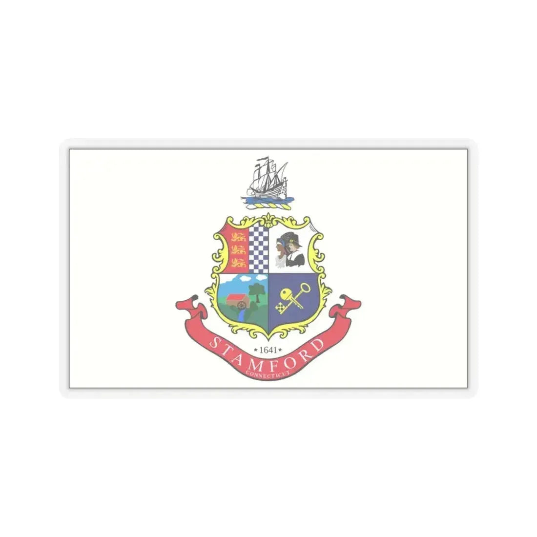 Flag of Stamford, Connecticut - STICKER Vinyl Kiss-Cut Decal 6 Inch Transparent - The Sticker Space