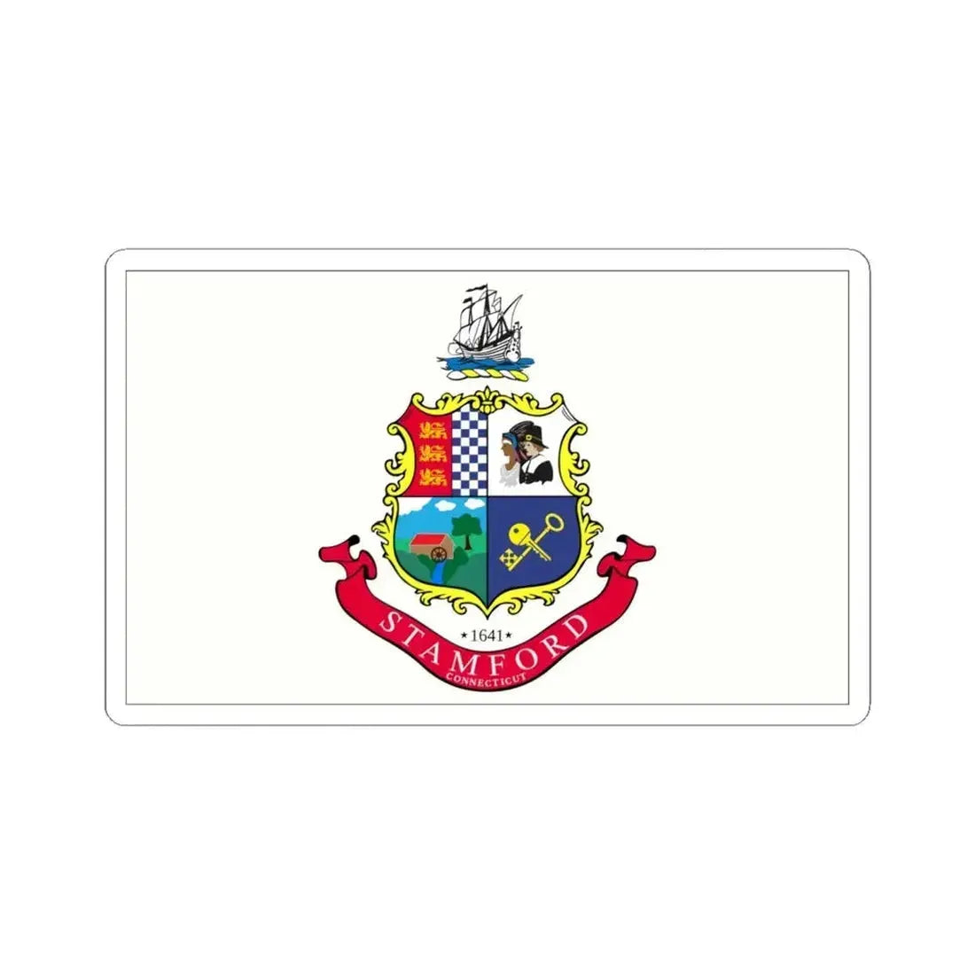 Flag of Stamford, Connecticut - STICKER Vinyl Kiss-Cut Decal 6 Inch White - The Sticker Space