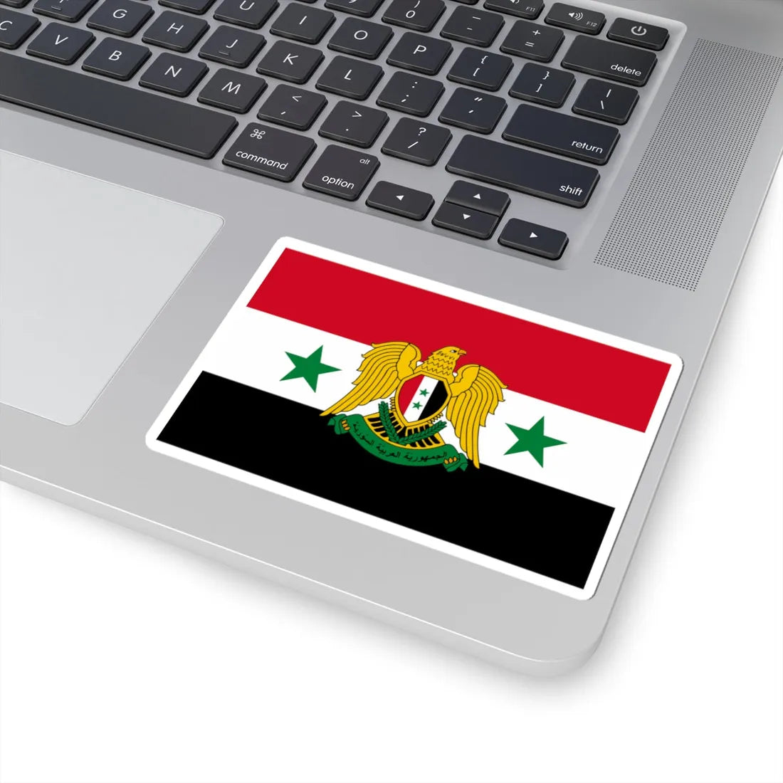 Flag of Syria 1980-2024 with coat of arms (Syria) STICKER Vinyl Kiss-Cut Decal - The Sticker Space
