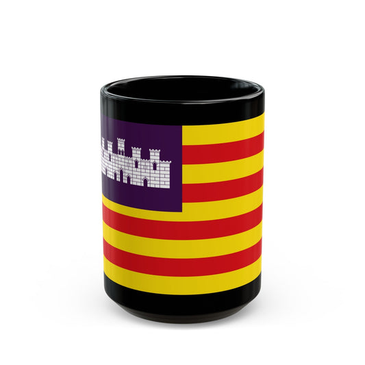 Flag of the Balearic Islands Spain - Black Coffee Mug-15oz-The Sticker Space