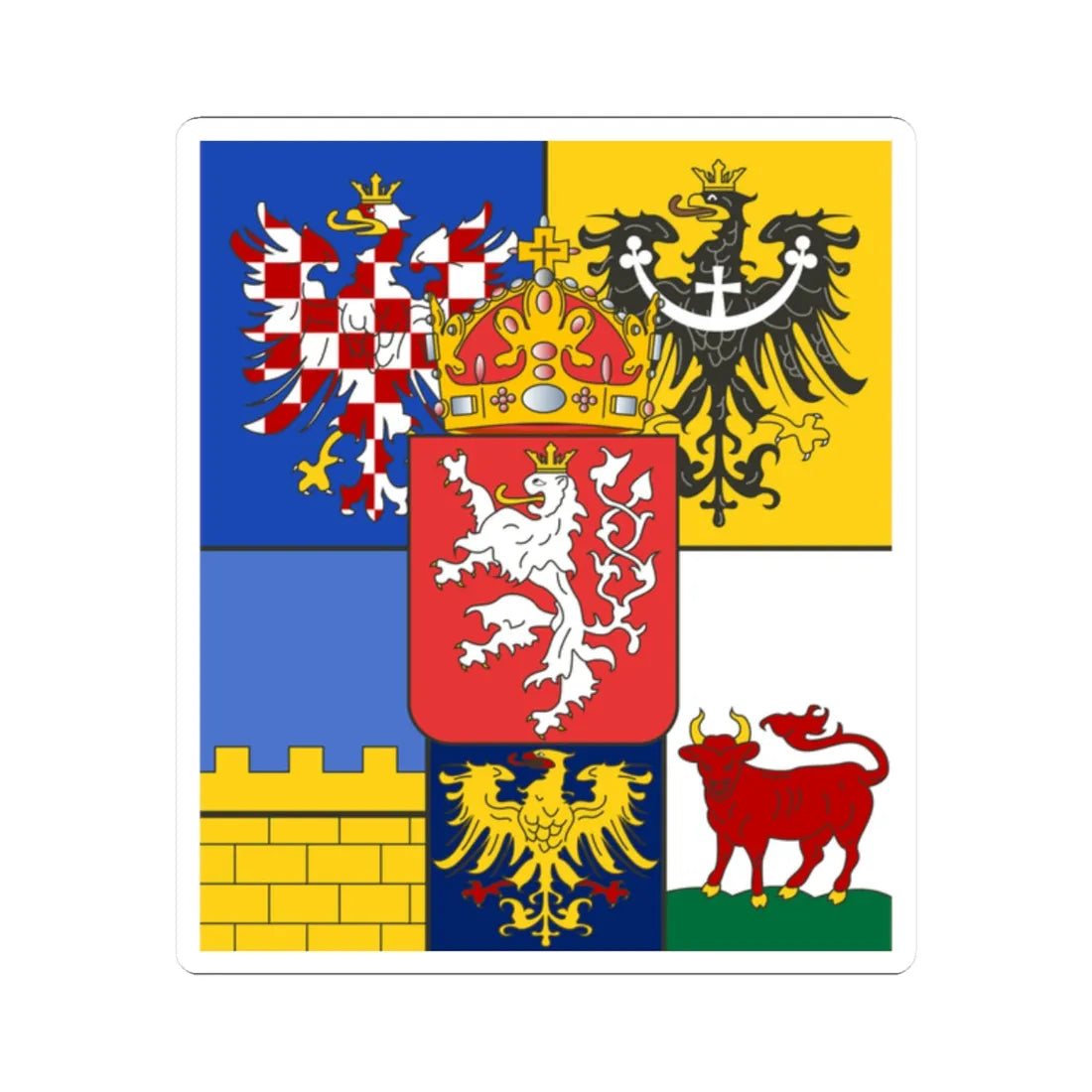 Flag of the lands of the Bohemian Crown (Czech Republic) (Coat of Arms) STICKER Vinyl Kiss-Cut Decal 2 Inch White - The Sticker Space