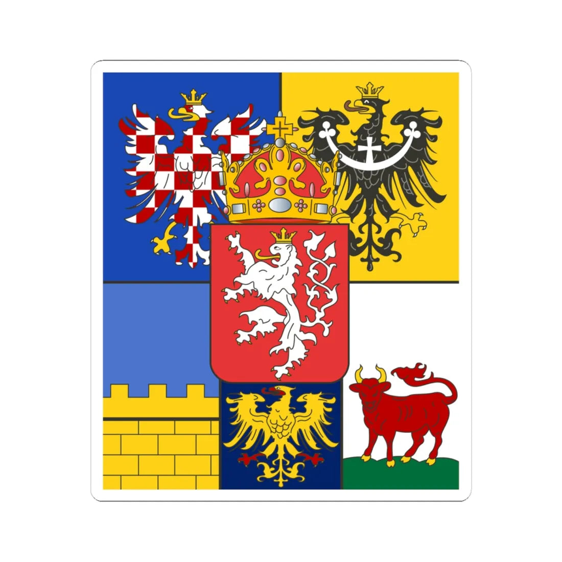 Flag of the lands of the Bohemian Crown (Czech Republic) (Coat of Arms) STICKER Vinyl Kiss-Cut Decal 4 Inch White - The Sticker Space