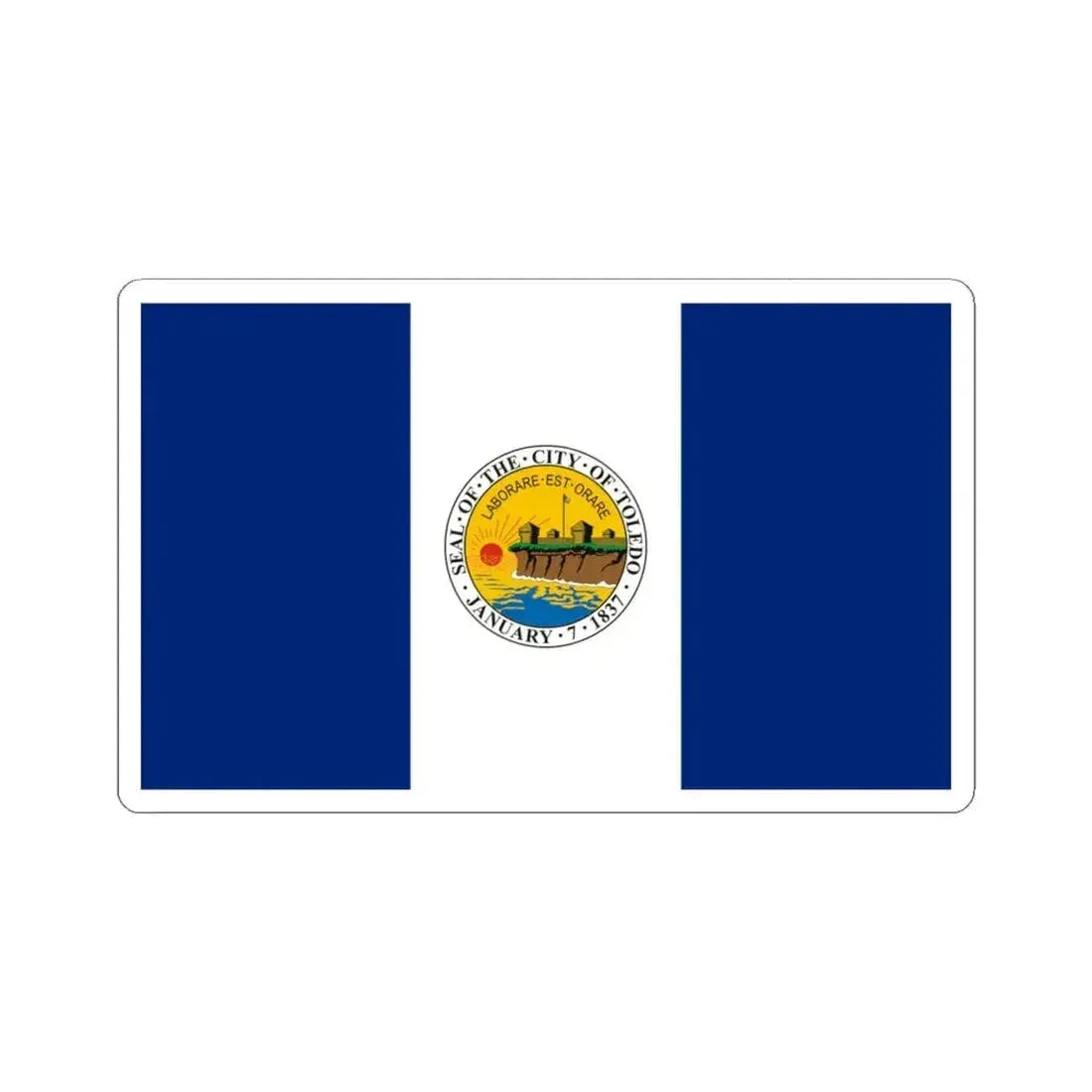 Flag of Toledo Ohio 1994-2025 (United States) STICKER Vinyl Kiss-Cut Decal 4 Inch White - The Sticker Space