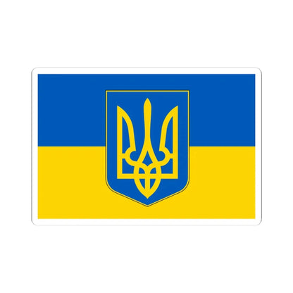 Flag of Ukraine with coat of arms (Ukraine) STICKER Vinyl Kiss-Cut Decal 4 Inch White - The Sticker Space