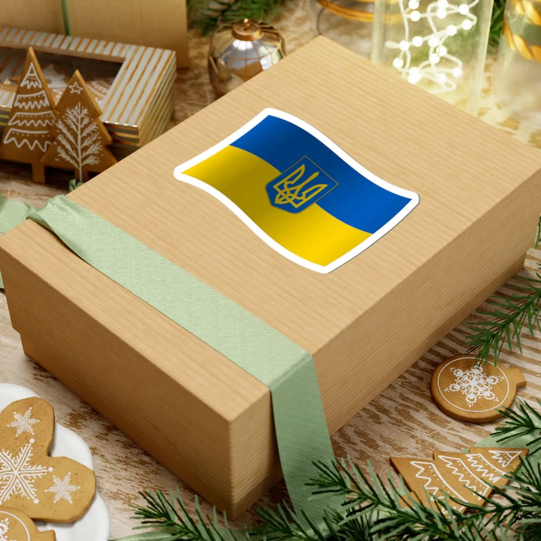 Flag of Ukraine with waves and gradient with coat of arms (Ukraine) STICKER Vinyl Kiss-Cut Decal - The Sticker Space