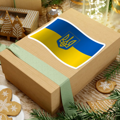 Flag of Ukraine with waves and gradient with coat of arms (Ukraine) STICKER Vinyl Kiss-Cut Decal - The Sticker Space
