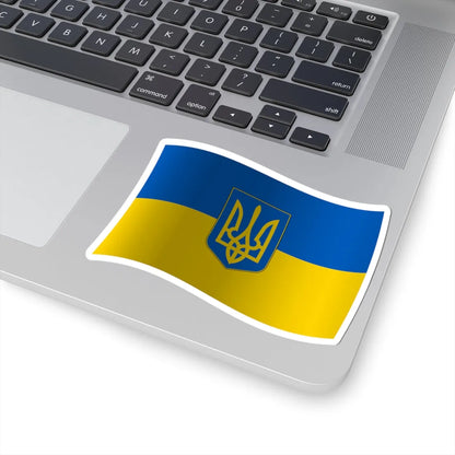 Flag of Ukraine with waves and gradient with coat of arms (Ukraine) STICKER Vinyl Kiss-Cut Decal - The Sticker Space