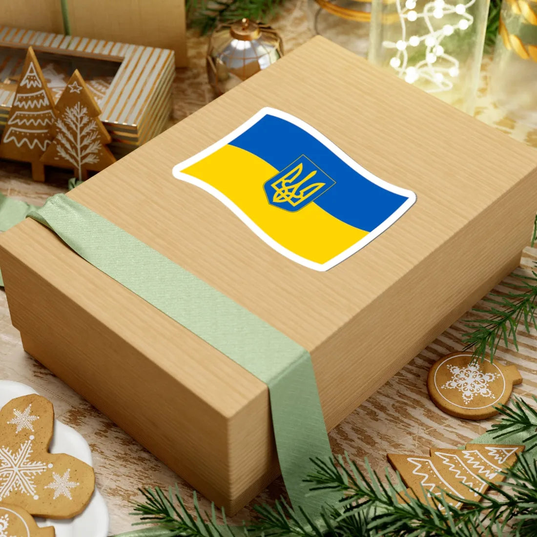 Flag of Ukraine with waves with coat of arms (Ukraine) STICKER Vinyl Kiss-Cut Decal - The Sticker Space