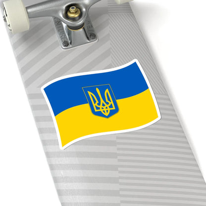 Flag of Ukraine with waves with coat of arms (Ukraine) STICKER Vinyl Kiss-Cut Decal - The Sticker Space
