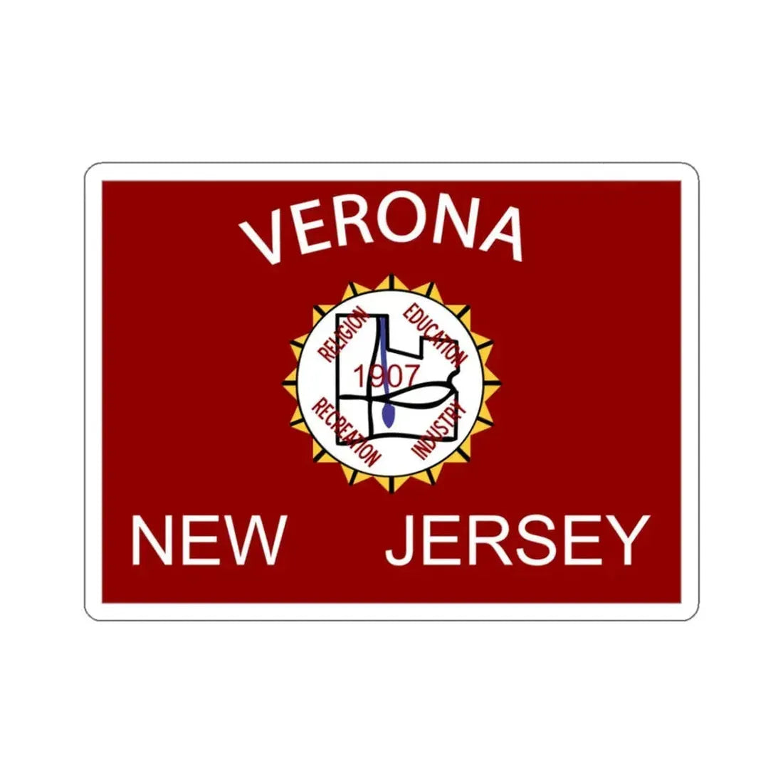 Flag of Verona, New Jersey - STICKER Vinyl Kiss-Cut Decal 3 Inch White - The Sticker Space