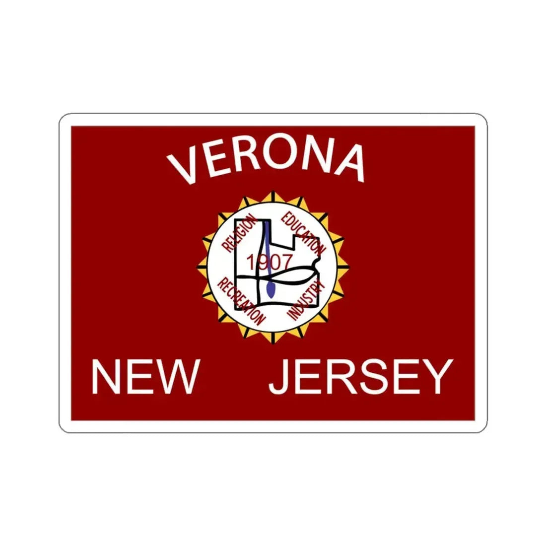 Flag of Verona, New Jersey - STICKER Vinyl Kiss-Cut Decal 4 Inch White - The Sticker Space