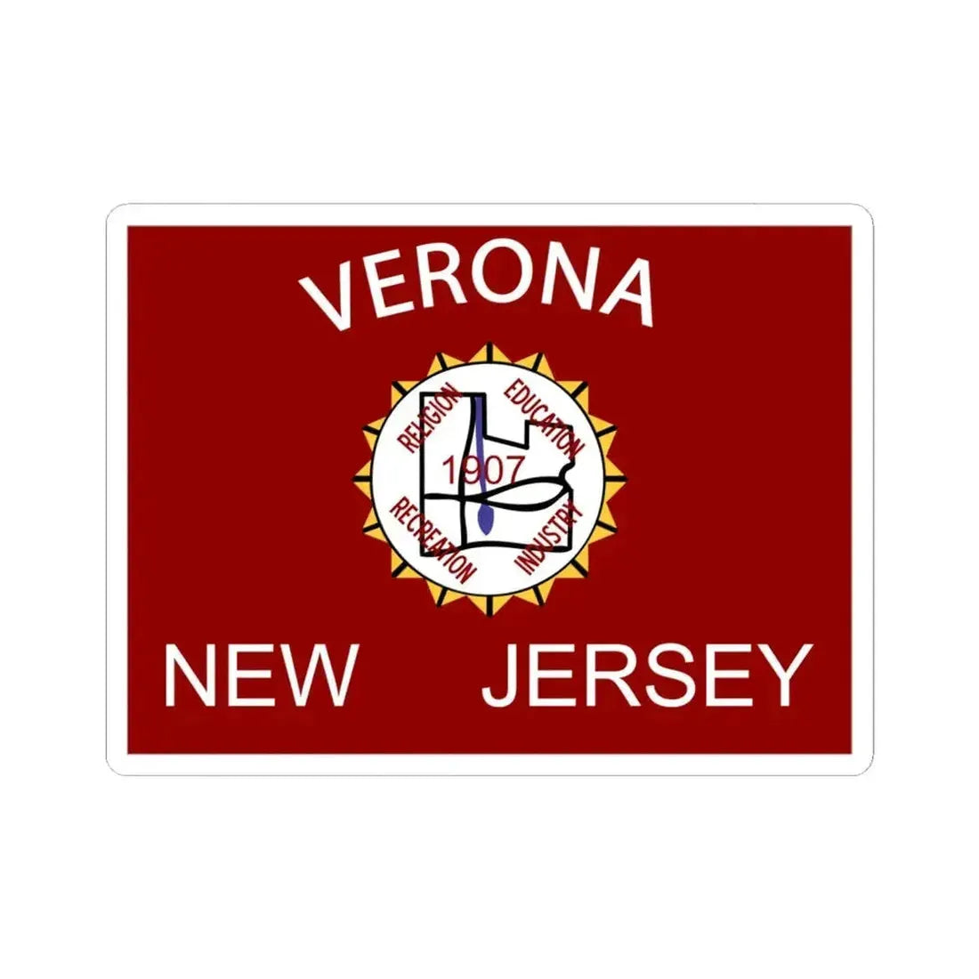 Flag of Verona New Jersey (United States) STICKER Vinyl Kiss-Cut Decal 6 Inch White - The Sticker Space
